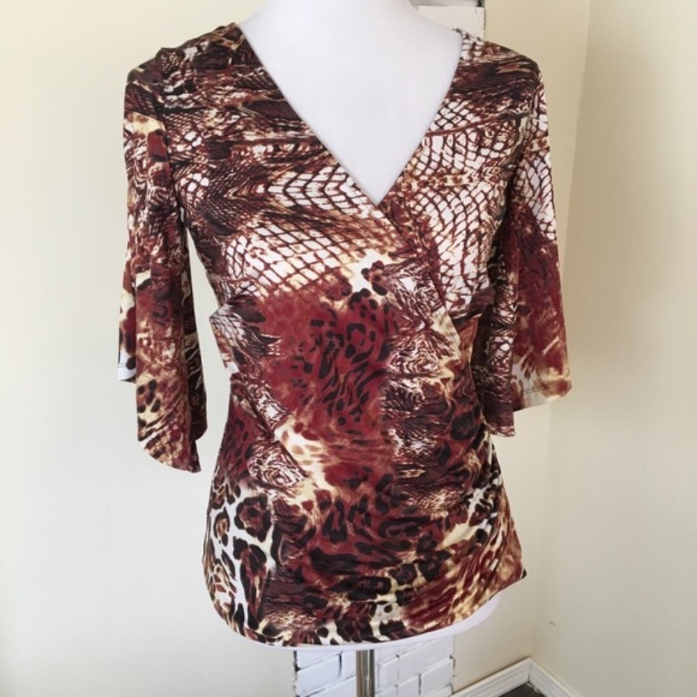 Boston Proper Animal Print Faux Wrap Ruched Top Size: S